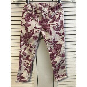 Gap Size 6 Cream & Burgundy Bird Print Pants